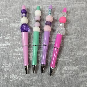 HANDCRAFTED - Set of 4 Luxury Beaded Pens - Pink/Purple/Mint